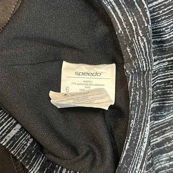 Speedo One Piece V-Neck Swimsuit Black & Grey Heathered Size 6 Ruched - Picture 6 of 6